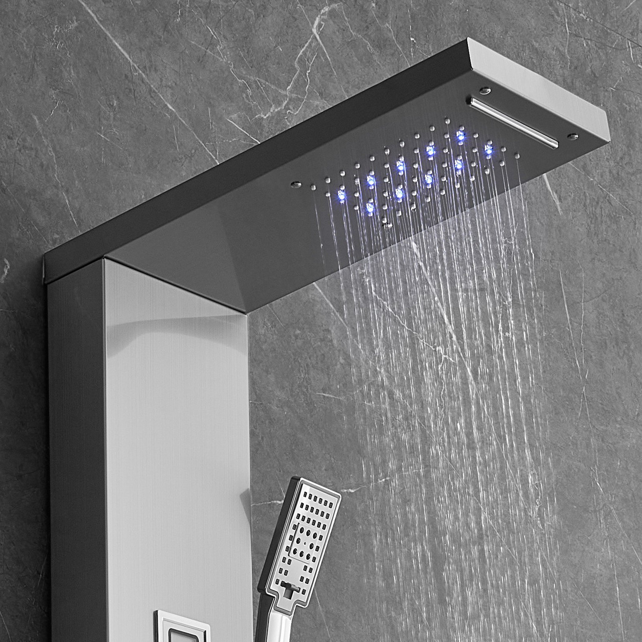 VEVOR Shower Panel System, 6 Shower Modes, LED & Display Shower Panel Tower, Rainfall, Waterfall, 4 Body Massage Jets, Tub Spout, Handheld Shower Head 59" Hose, Stainless Steel Wall-Mounted Shower Set