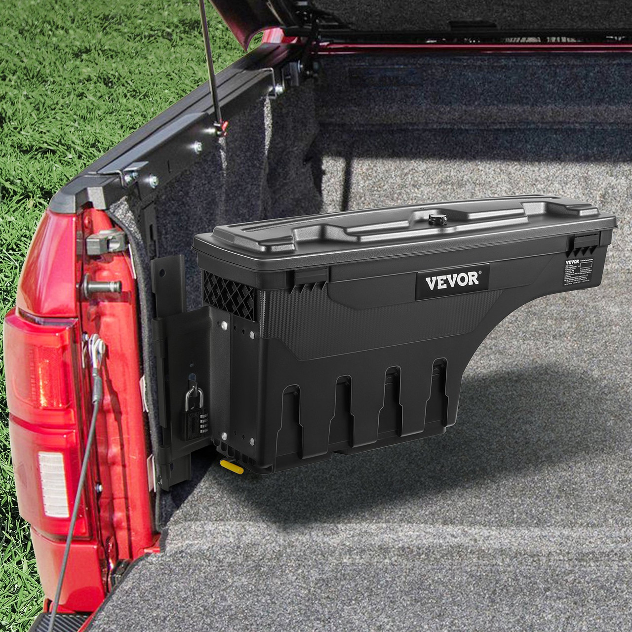VEVOR Truck Bed Storage Box, Fits 2015-2020 Ford F150, Driver Side, Lockable Lid, Waterproof PA6 Wheel Well Tool Box 6.6 Gal/25 L with Password Padlock, Black