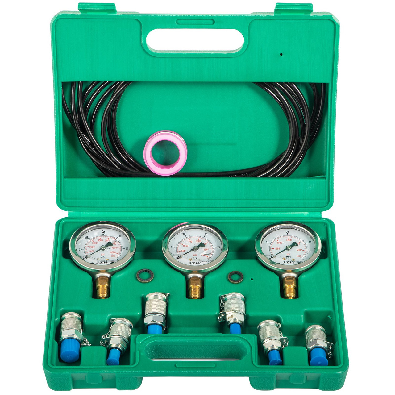 VEVOR Hydraulic Pressure Test Kit 25/40/60MPa, Hydraulic Test Gauge Kit with 6 Couplings, Hydraulic Gauge Kit Made of 304 Stainless Steel, for Excavator Construction Machinery
