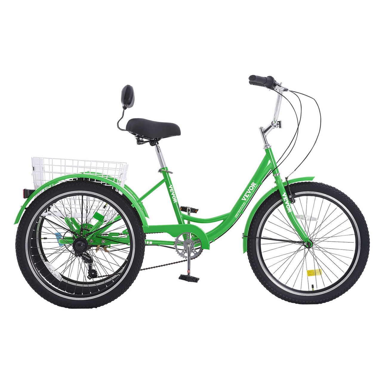 VEVOR Adult Tricycles Bike, 7 Speed Adult Trikes, 26 Inch Three-Wheeled Bicycles, Carbon Steel Cruiser Bike with Basket and Adjustable Seat, Picnic Shopping Tricycles for Seniors, Women, Men (Green)