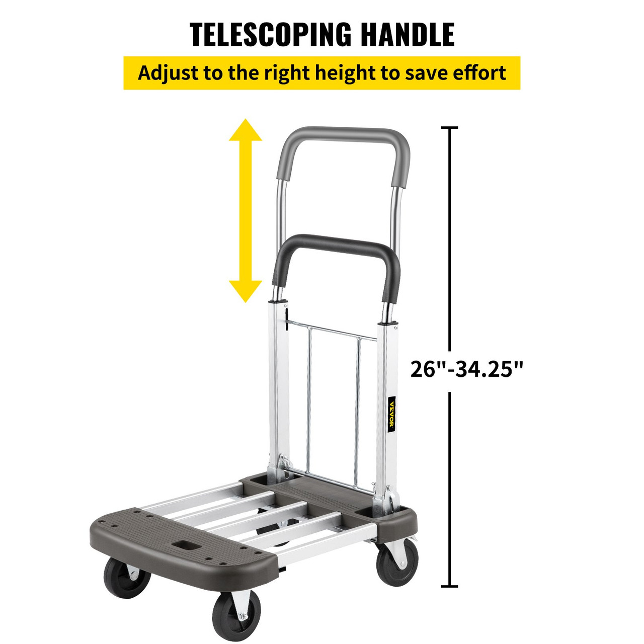 VEVOR Folding Hand Cart 330 lb Capacity Dolly Truck w/ 4 Wheels Luggage Trolley