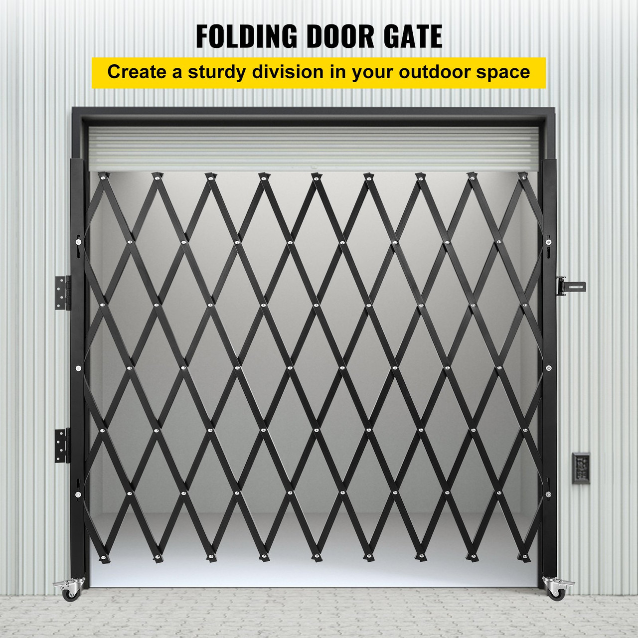 VEVOR Single Folding Security Gate, 7.1' H x 7.1' W ?85 x 85 inch?Folding Door Gate, Steel Accordion Security Gate, Flexible Expanding Security Gate, 360° Rolling Barricade Gate, Scissor Gate/Door with Padlock