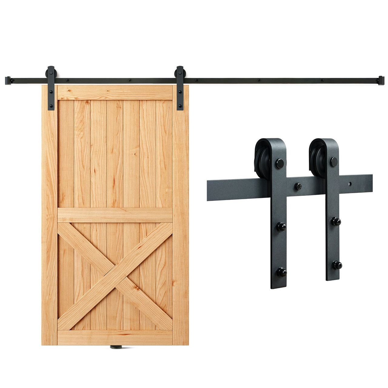 VEVOR 8FT Sliding Barn Door Hardware Kit, 330LBS Loading Heavy Duty Barn Door Track Kit for Single Door, Fit 3.7-4.3FT Wide and 1.3"-1.8" Thick Door Panel, with Smooth & Silent Pulley (J Shape)