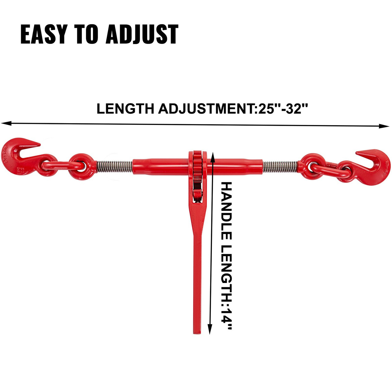 VEVOR 9215LBS 3/8" - 1/2" Ratchet Binders 9,215 LBS Secure Working Load, G70 Hooks and Adjustable Length, for Grade 70-80 Chains, Tie Down, Hauling, Towing, 2-Pack, Red