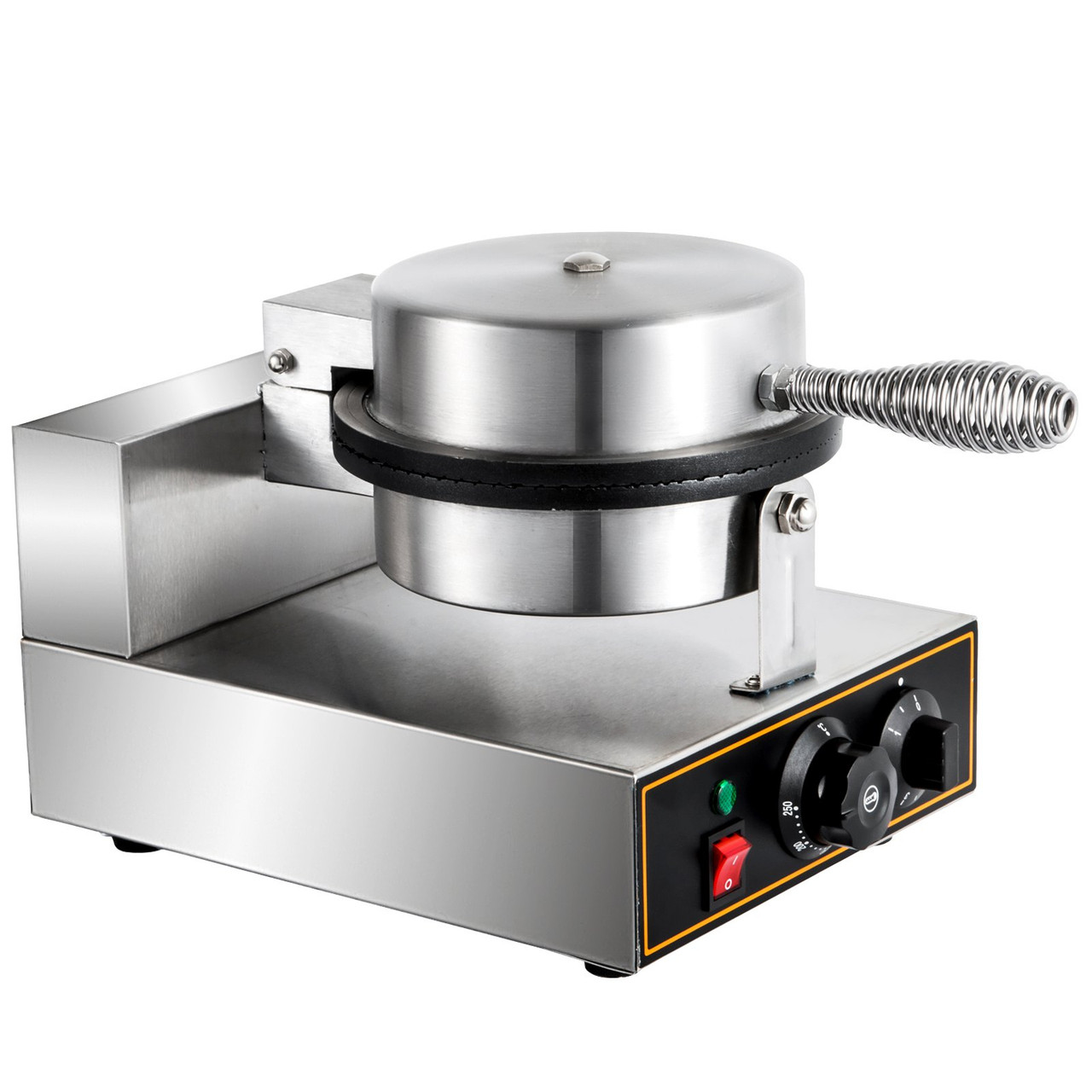 VEVOR Electric Ice Cream Cone Maker 1200W Commercial Waffle Cone Machine, 110V Stainless Steel Egg Cone Baker w/ Non-Stick Teflon Coating, Temp & Time Control for Restaurant Bakeries