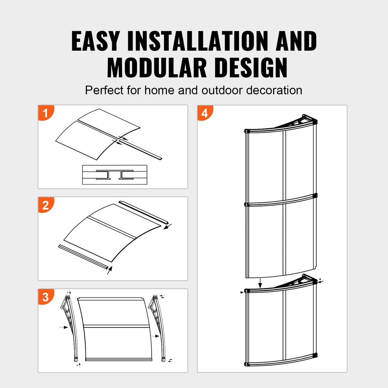 VEVOR Window Door Awning Canopy, 120" x 40" Door Canopy Exterior, UF50+ PC Sunshade Sheet Awnings, Outdoor Patio Awning Sun Shade, Transparent, Waterproof, for Sun Shutter, UV, Rain, Snow Protection