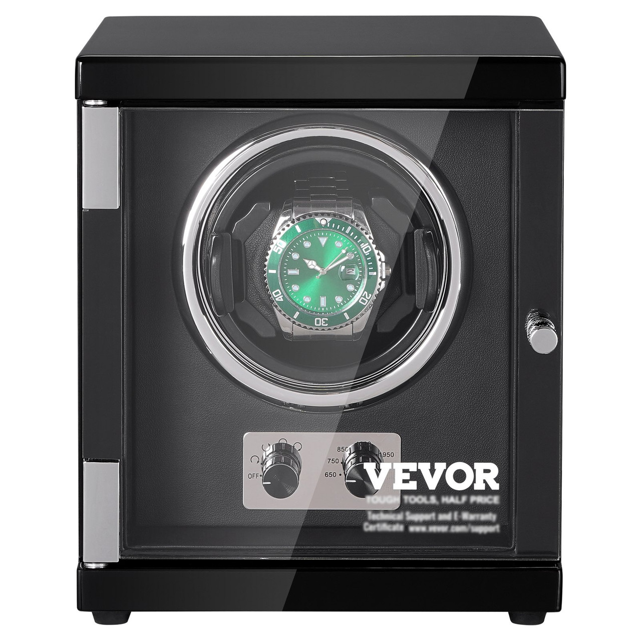 VEVOR Watch Winder, Single Watch Winder for Men's and Women's Automatic Watch, with Super Quiet Japanese Mabuchi Motor, Blue LED Light and Adapter, High-Density Board Shell and Black PU