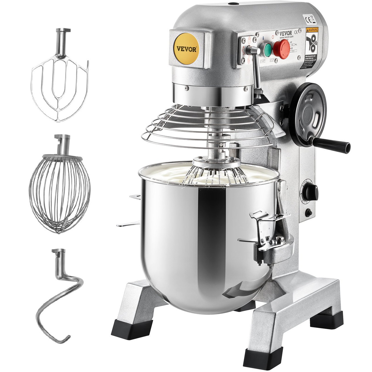 VEVOR Commercial Food Mixer, 20Qt Commercial Mixer with Timing Function, 750W Stainless Steel Bowl Heavy Duty Electric Food Mixer Commercial with 3 Speeds Adjustable 108/199/382 RPM, Dough Hook Whisk Beater Included, Perfect for Bakery Pizzeria