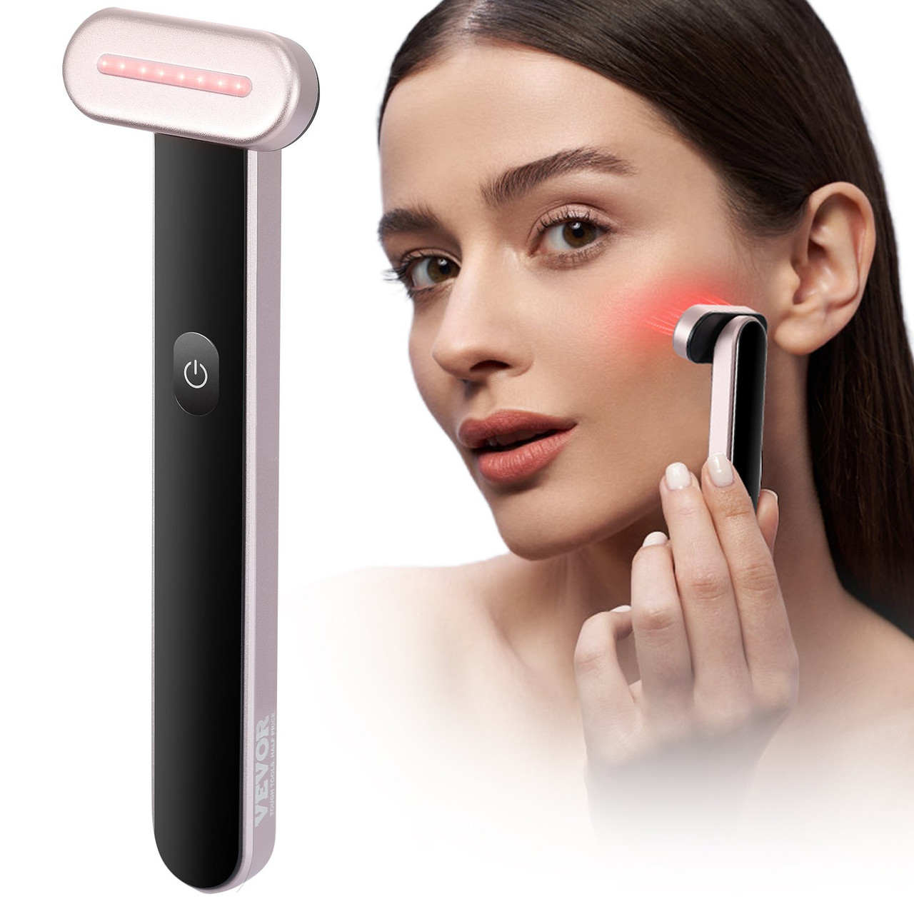 VEVOR Red Light Therapy Wand for Face and Neck, 3-in-1 LED Facial Wand Red Light Therapy Device with Heating Therapy| Vibrating Facial Massage, Portable LED Beauty Wand
