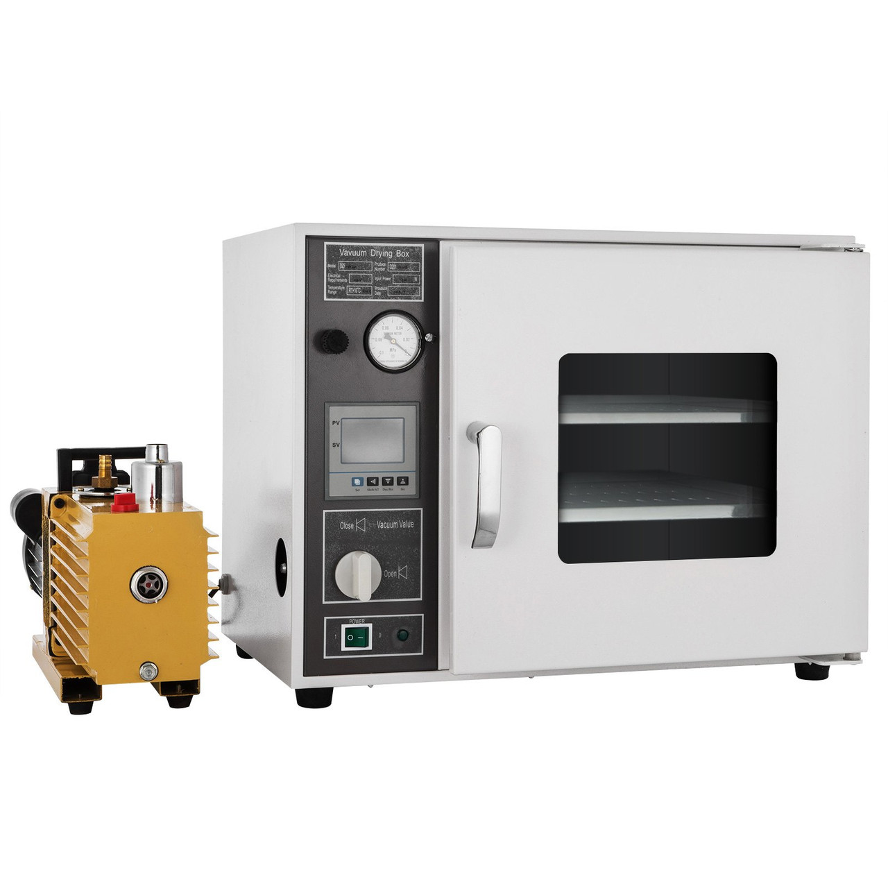VEVOR 1.9 cu ft Drying Oven 9 cfm Vacuum Pump 133Pa Max. 1400W Heating Power 5 Trays