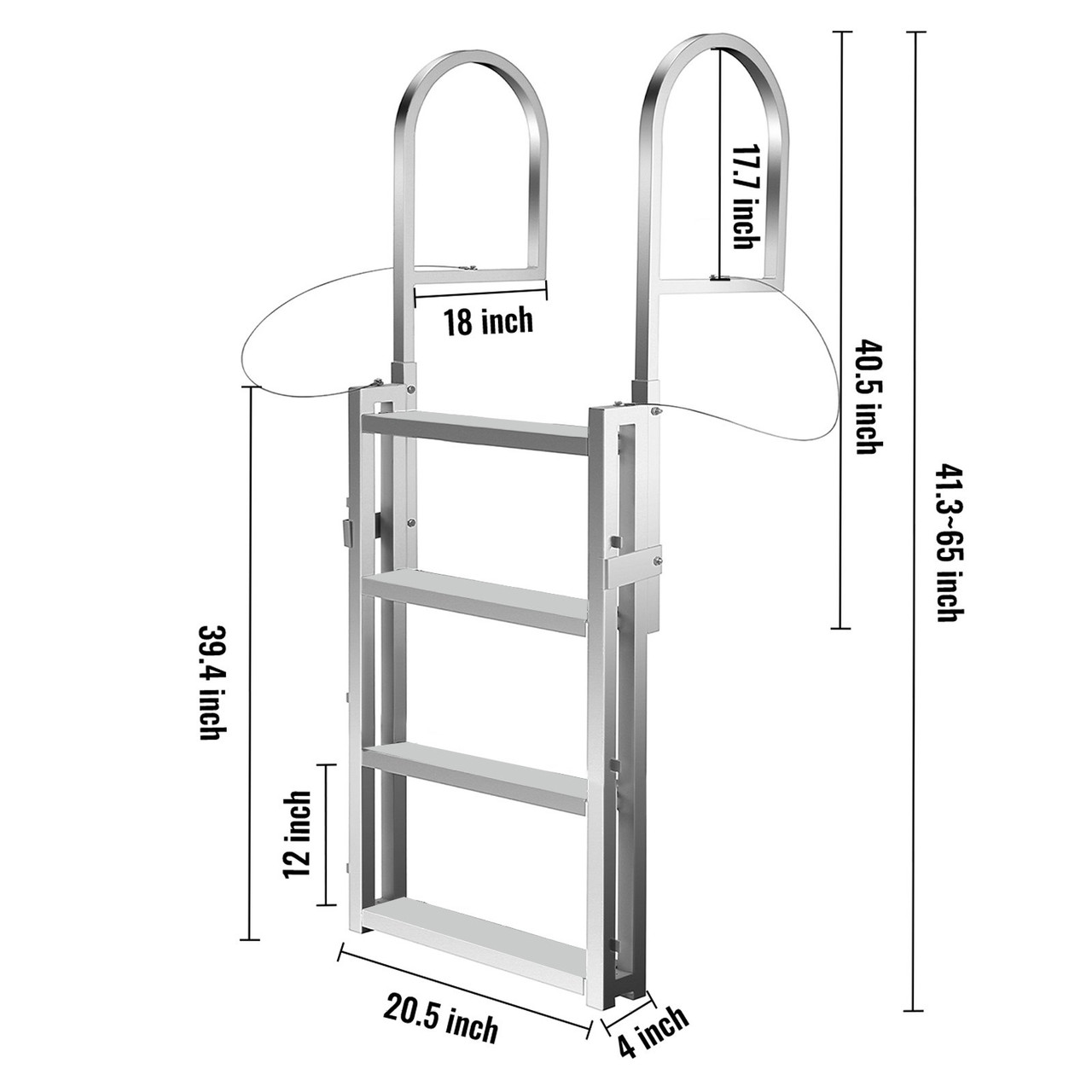 VEVOR Aluminum Dock Ladder 4-step, Boat Ladder 330lbs Weight Capacity, 21inch Step, Fixed Dock Ladder w/ Handrails and Matte Finish, Dock Lift Ladder for Dock, Pontoon, Swimming Pool