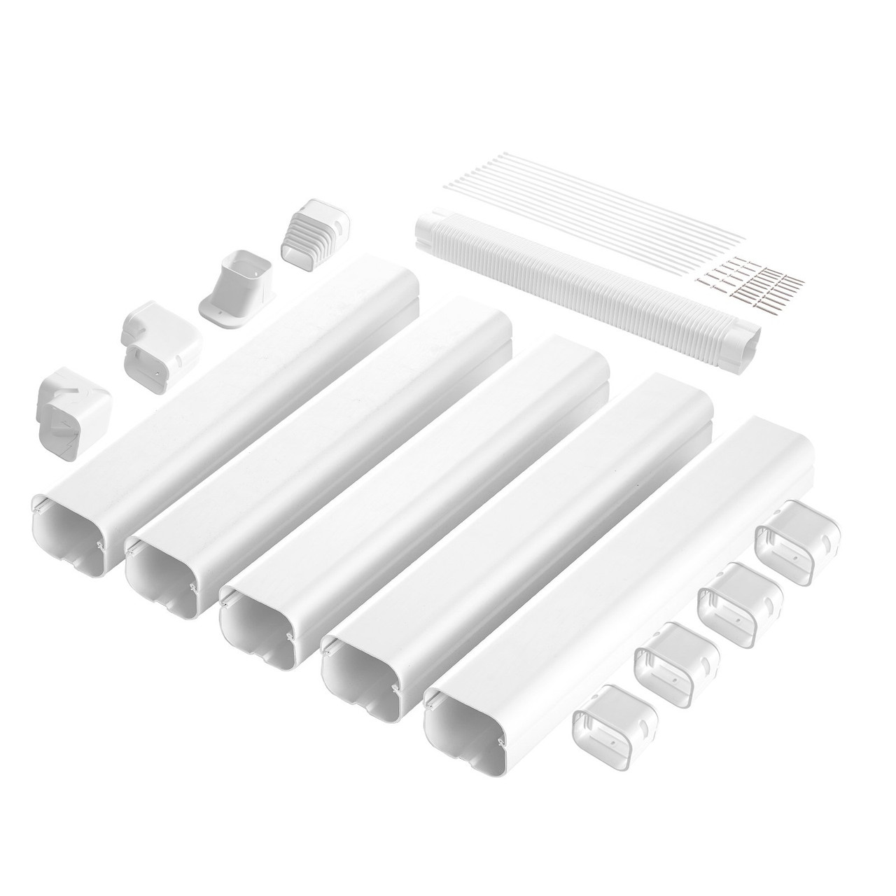 VEVOR Mini Split Line Set Cover 3-inch W 10Ft L, PVC Decorative Pipe Line Cover For Air Conditioner with 5 Straight Ducts & Full Components Easy to Install, Paintable for Heat Pumps, White