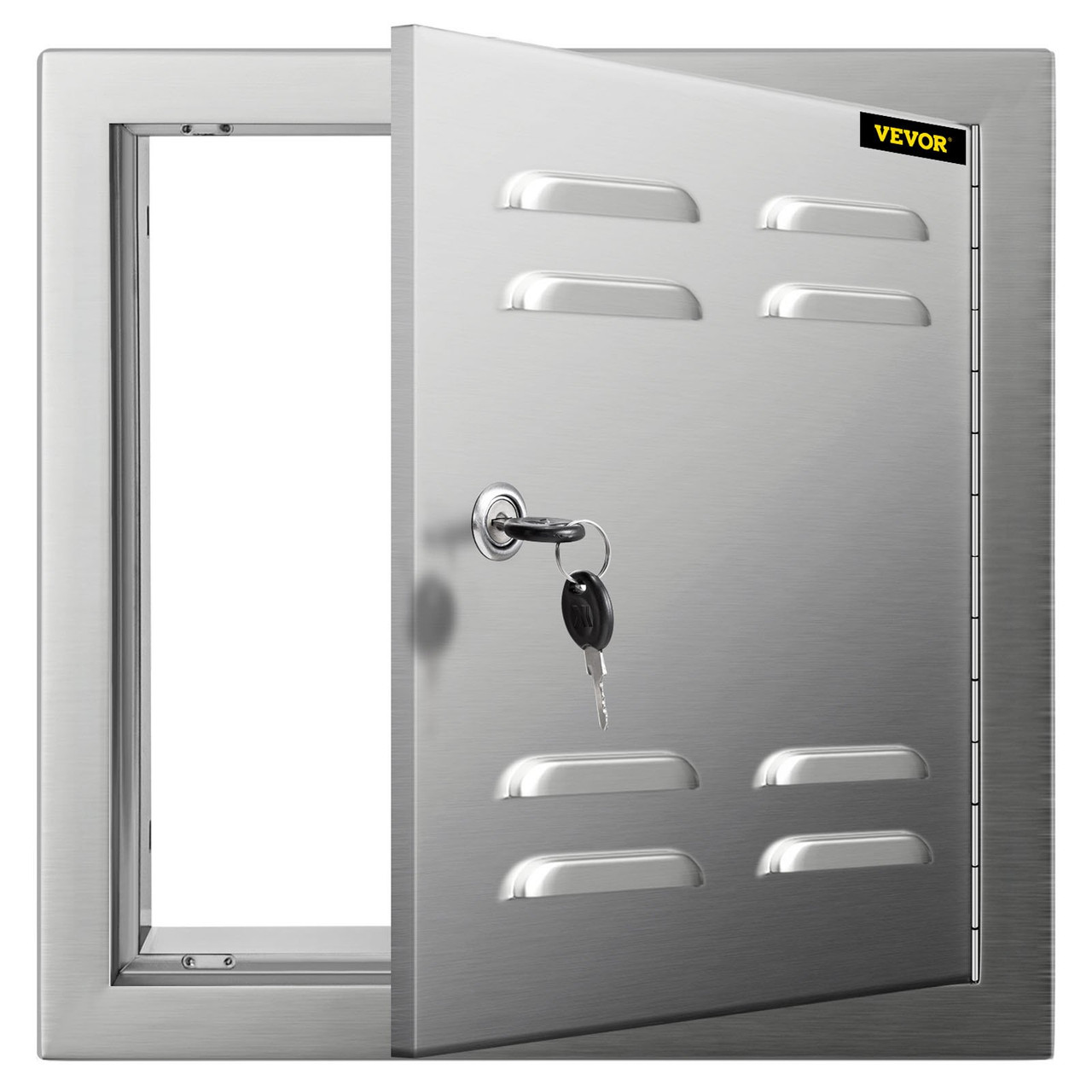 VEVOR Vented Access Door 12x12in Single Access Door with Vents, 304 Stainless Steel Outdoor Cooking Doors, Flush Mount Vented Utility Door with Lock, Beveled Frame Access for BBQ Island Grill Kitchen