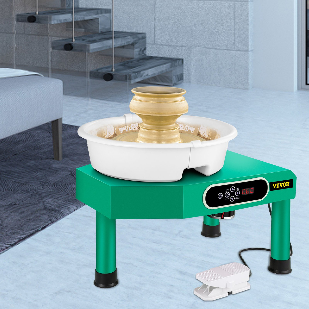VEVOR Pottery Wheel 9.8" LCD Touch Screen Pottery Wheel Forming Machine,350W Electric DIY Clay Sculpting Tools with Foot Pedal & Detachable ABS Basin for Adults and Beginners Art Craft (Green)