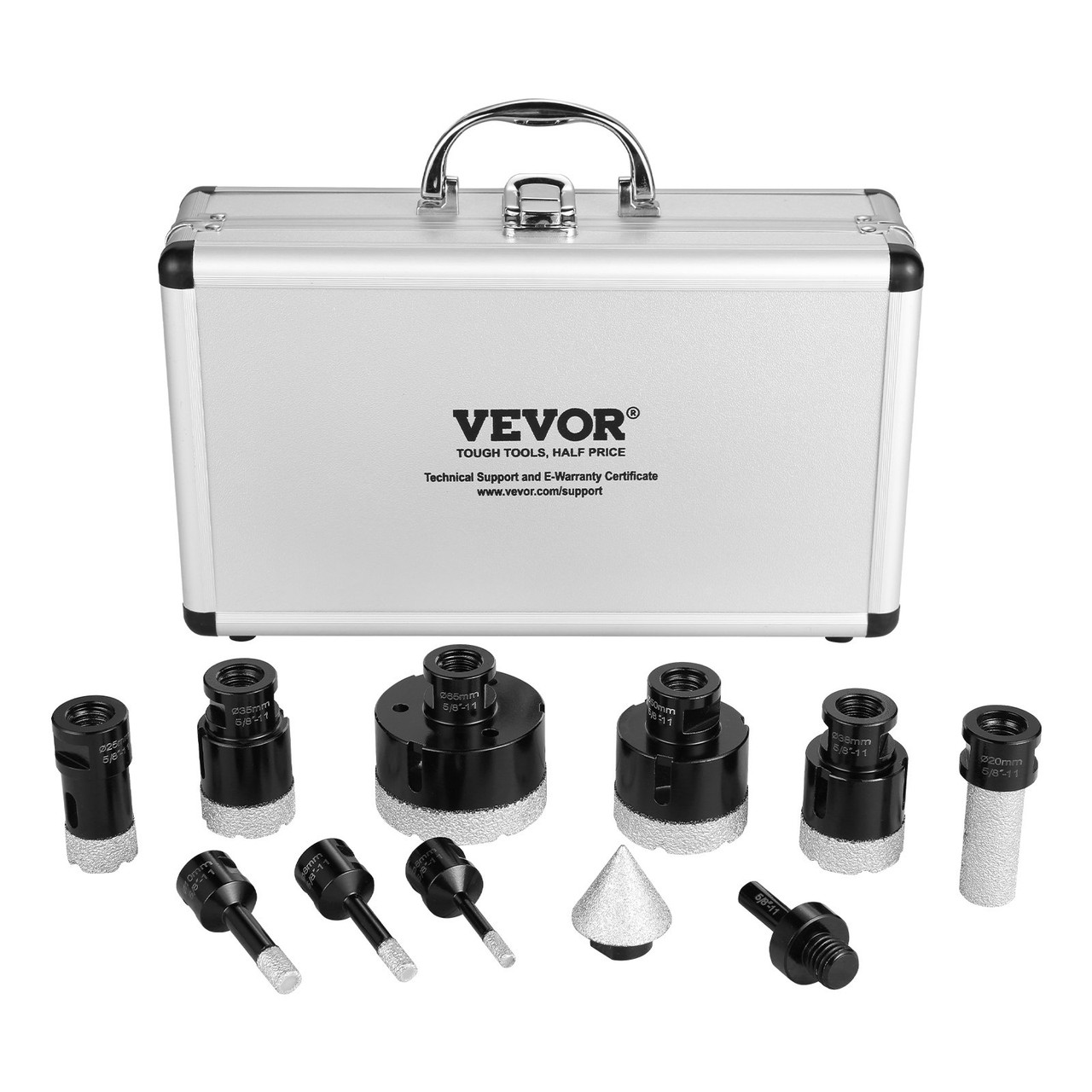 VEVOR Diamond Core Drill Bit Set, 8 PCS 6/8/10/25/35/38/50/65mm Diamond Hole Saw Kit, with Finger Milling Bit Cone Bit Saw Blade and Storage Case, for Dry and Wet, Diamond Drill Bits for Ceramic Tile