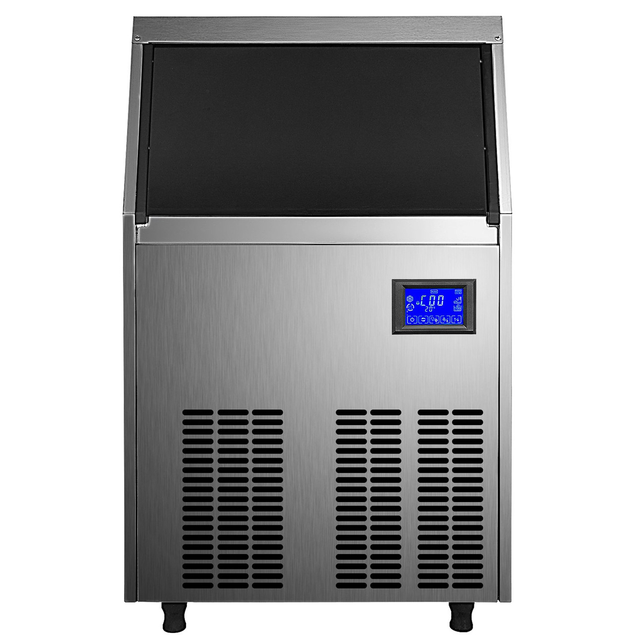 VEVOR 110V Commercial Ice Maker 110 LBS in 24 Hrs with Water Drain Pump 33LBS Storage Stainless Steel Commercial Ice Machine 4x8 Ice Tray LCD Control Auto Clean for Bar Home Supermarkets