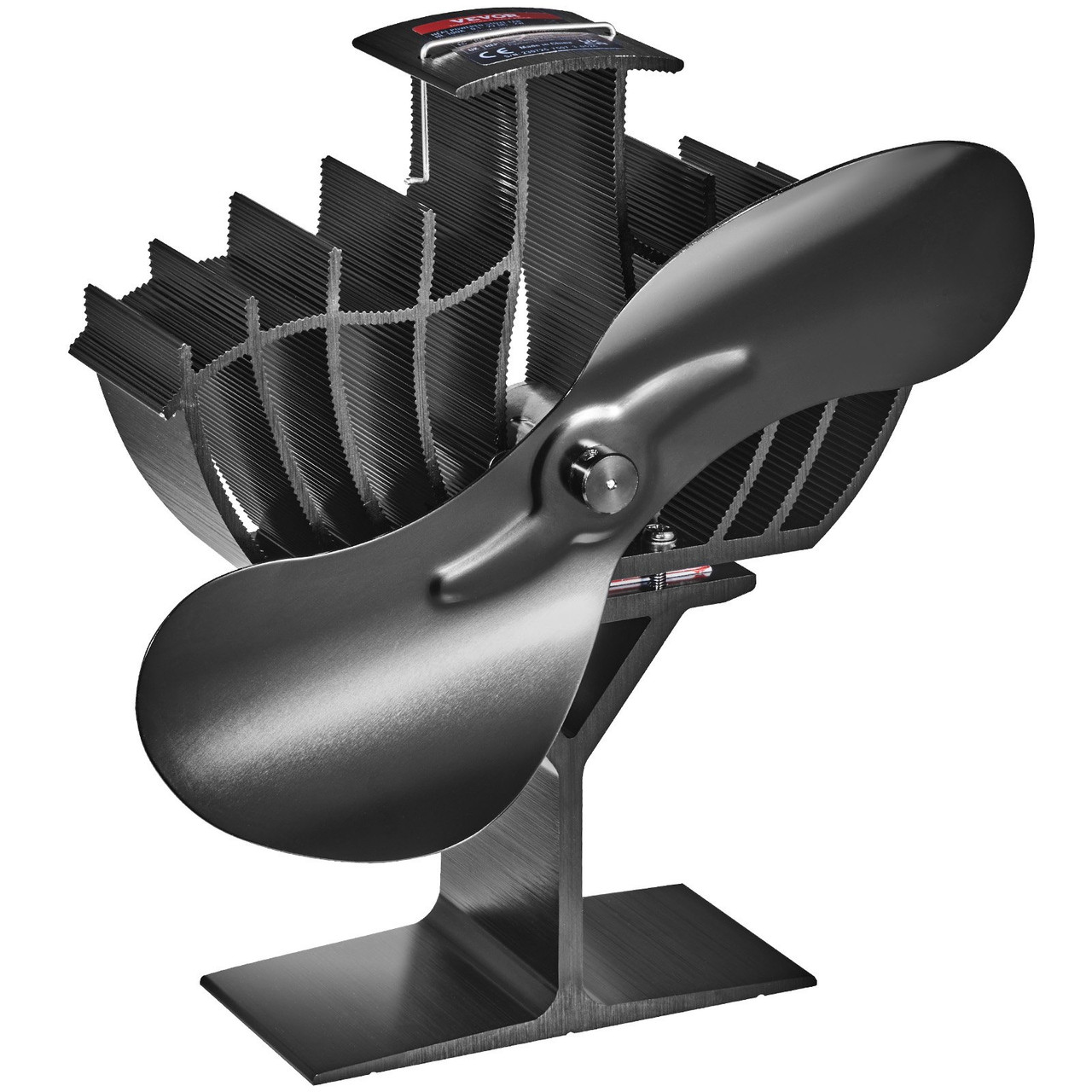 VEVOR Wood Stove Fan Heat Powered, Quiet Fireplace Fans for Wood/Log Burner/Heater, 260 CFM Max. Airflow Non Electric, Aluminum Alloy Circulating Warm Air Saving Fuel, 2 Blades, 7.1'' x 4.2'' x 7.7''