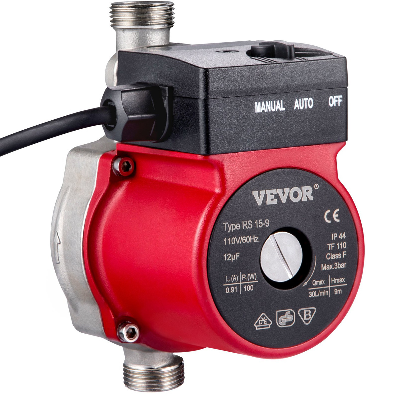 VEVOR Hot Water Recirculating Pump, 120W 110V Water Circulator Pump, Automatic Start Circulating Pump NPT 3/4" with Brass Fittings, Stainless Steel Head, 2 Speed Control for Electric Water Heater Sys