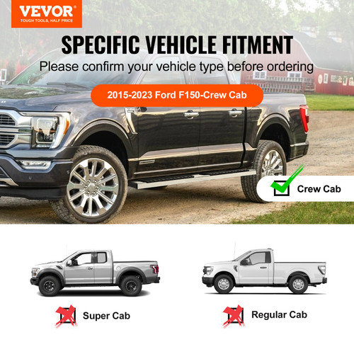 VEVOR Running Boards 6" Step Bars Fit 2015-2023 Ford F150-Crew Cab 500 LBS 2 PCS