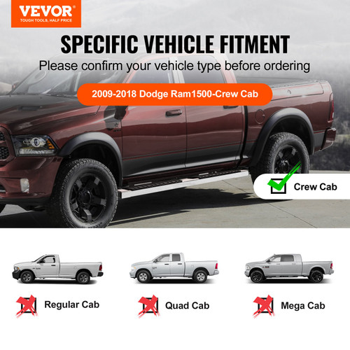 VEVOR Running Boards 6" Step Bars Fit 2009-2018 Dodge Ram 1500 Crew Cab 500 LBS