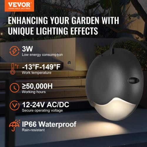 VEVOR Low Voltage Deck Lights, 3W 12V-24V LED Hardscape Lighting, IP66 Waterproo