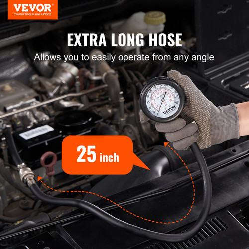 VEVOR Compression Tester Adapter Kit, 9 Pcs Automotive Engine Cylinder Leak Down Compression Test, Accurate Dual Scale Pressure Gauge 0-300 psi, with Long Reach Hoses and Case for Engine Cylinders