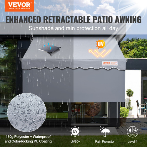 VEVOR Manual Retractable Awning, 118" Outdoor Retractable Patio Awning Sunshade Shelter, Adjustable Patio Door Window Awning Canopy with 39" Sun Shade Curtain for Backyard, Garden, Balcony