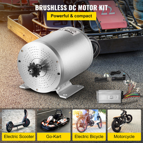 VEVOR Electric Brushless DC Motor,48V 2000W Brushless Electric Motor,4300 RPM High Speed Motor,w/ 34A Controller and Throttle Grip for Go Kart ATV Electric Scooter Motorcycle Mid Drive Motor DIY Part