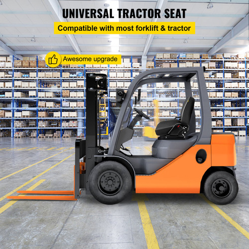 VEVOR Universal Forklift Seat Komatsu Style Folding Forklift Seat with Retractable Seatbelt and Adjustable Backrest Suspension Seat for Tractors Backhoes