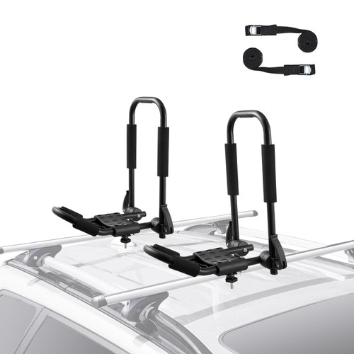 VEVOR Kayak Roof Rack 1 Pair J-Bar, Soft Roof Rack Quick Folding, Top Mount Tie Down, Carrier for kayak, Surf Board, Canoe, SUP, Ski Board, Mount on Car, SUV, Truck, 1 Kayak