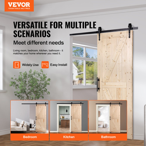 VEVOR Barn Door and Hardware Kit, 30" x 84" Wood Sliding Barn Door, Smoothly and Quietly, Barn Door Kit with 8-in-1 Floor Guide and Door Handle, Spruce Wood Panelled Slab, Easy to Install