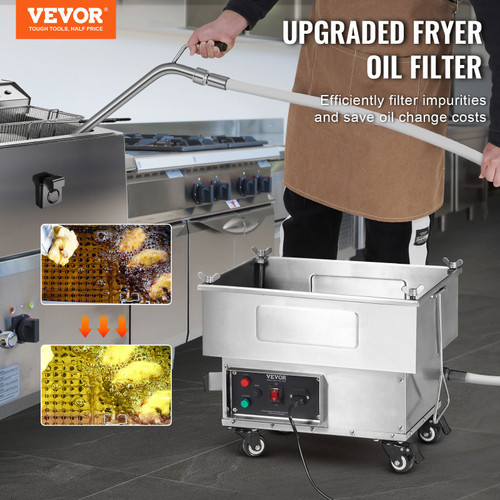 VEVOR Mobile Fryer Filter, 18L Oil Tank Capacity, Oil Filtration System with 10 L/min Oil Filtration Speed, Mobile Frying Oil Filtering System with Swivel Wheels, Oil Hose for Restaurant Burger Stores