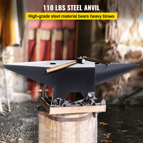 VEVOR Cast Iron Anvil, 110 Lbs(50kg) Single Horn Anvil with Large Countertop and Stable Base, High Hardness Rugged Round Horn Anvil Blacksmith, for Bending, Shaping