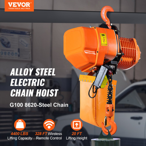 VEVOR 2 Ton Wireless Electric Chain Hoist, 4400 LBS Capacity with 20 FT Lifting Height, IP54 Protection, Three Phase Overhead Crane with G100 Chain