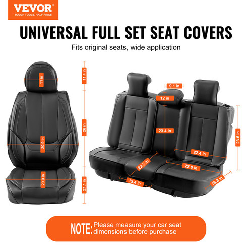 VEVOR Seat Covers, Universal Car Seat Covers Full Set Seats, Front and Rear Seat, 13pcs Faux Leather Seat Cover, Full Enclosed Design, Detachable Headrest and Airbag Compatible, for Most Car SUV Truck