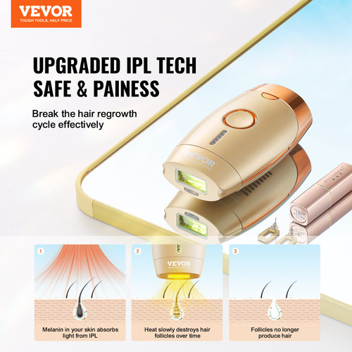 VEVOR IPL Hair Removal, Permanent Hair Removal for Women and Men, Auto/Manual Modes & 5 Adjustable Levels, Painless At-Home Hair Removal Device for Legs, Armpits, Bikini Line, Whole Body