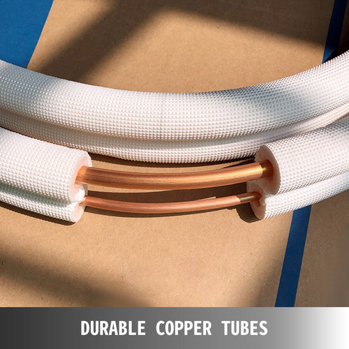 VEVOR Mini Split Copper Line Set 49.2ft Length, Copper Pipes for Mini Split Air Conditioner 1/2" & 1/4" OD Flared Copper Lines White Mini Split Line Set for Heat Pump System Line Set for 12000 BTU