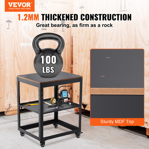 VEVOR Planer Stand, 100 lbs / 45 kg heavy loads, Three-Gear Height Adjustable Thickness Planer Table,with 4 Stable Casters & Storage Space, for most planers, saws, bench-top machines, power tools