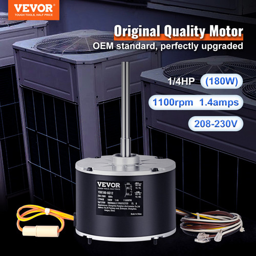 VEVOR Condenser Fan Motor 5KCP39EGS070S, 5KCP39EGY823S, 1/4 HP 208-230V, 1100RPM, OEM Standard Upgraded Replacement Condenser Motor Reversible Rotating, Explosion-proof CBB65 5?F/370V Capacitor