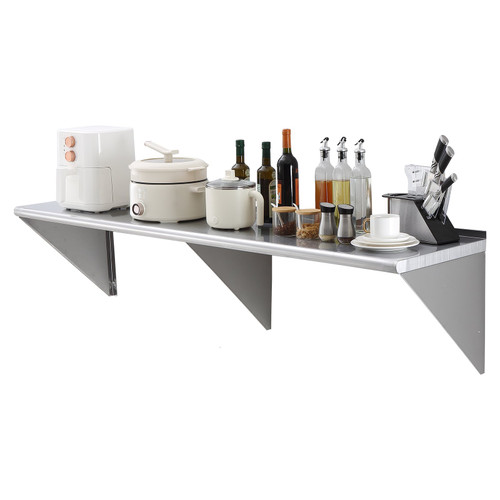 VEVOR 18" x 72" Stainless Steel Shelf, Wall Mounted Floating Shelving with Brackets, 500 lbs Load Capacity Commercial Shelves, Heavy Duty Storage Rack for Restaurant, Kitchen, Bar, Home, and Hotel