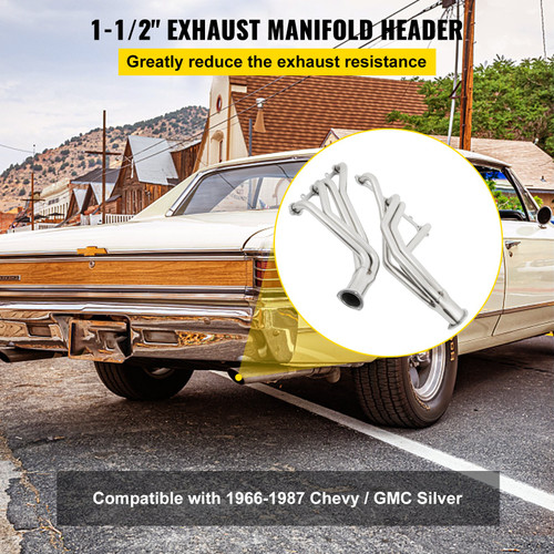 VEVOR Exhaust Header Stainless Steel Long Tube Exhaust Header Polished Manifold Header For Chevy 283 302 305 307 327 350 400 Long Tube Exhaust Header