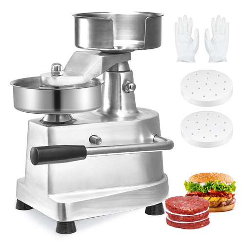 VEVOR Commercial Burger Patty Maker, 130mm/5inch Hamburger Beef Patty Maker, Heavy Duty Food-Grade Stainless Steel Bowl Burger Press Machine, Kitchen Meat Forming Processor with 1000 Pcs Patty Papers