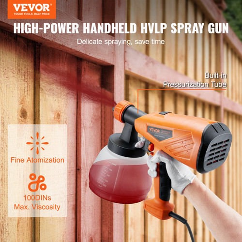 VEVOR 700W Electric Paint Sprayer with 1300ml Container - HVLP Spray Gun with 5 Copper Nozzles - Ideal for Home Interior, Exterior, House Painting, and Furniture - Includes 3 Spray Patterns