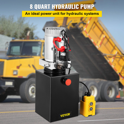 VEVOR Hydraulic Power Unit 8 Quart Hydraulic Pump Dump Truck Single Acting Hydraulic Power Unit Hydraulic Dump Trailer Pump 12V DC (Steel, 8 Quart/Single Acting)