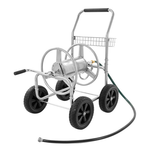 VEVOR Hose Reel Cart, Hold Up to 300 ft of 5/8“ Hose, Garden Water Hose Carts Mobile Tools with 4 Wheels, Heavy Duty Powder-coated Steel Outdoor Planting with Storage Basket, for Garden, Yard, Lawn