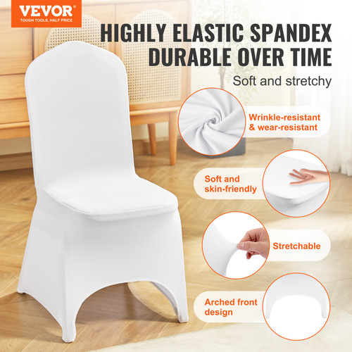 VEVOR Stretch Spandex Folding Chair Covers, Universal Fitted Arched Front Cover, Removable Washable Protective Slipcovers, for Wedding, Holiday, Banquet, Party, Celebration, Dining (50PCS White)