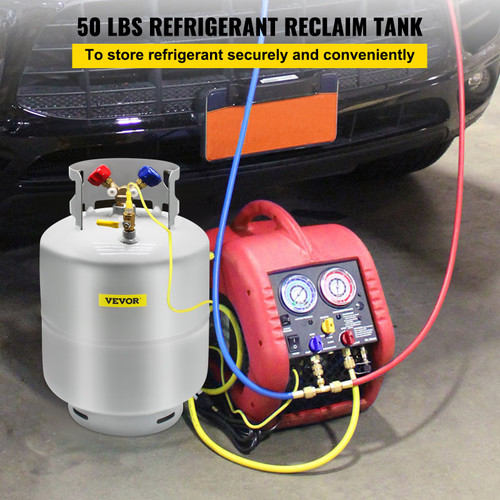 VEVOR Refrigerant Recovery Tank, 50 LBS Capacity, 400 psi Portable Cylinder Tank with Y-Valve for Liquid/Vapor, High-Sealing Recovery Can for R22/R134A/R410A, Gray