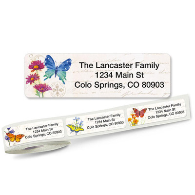 Flowers & Butterflies Address Labels on Rolls