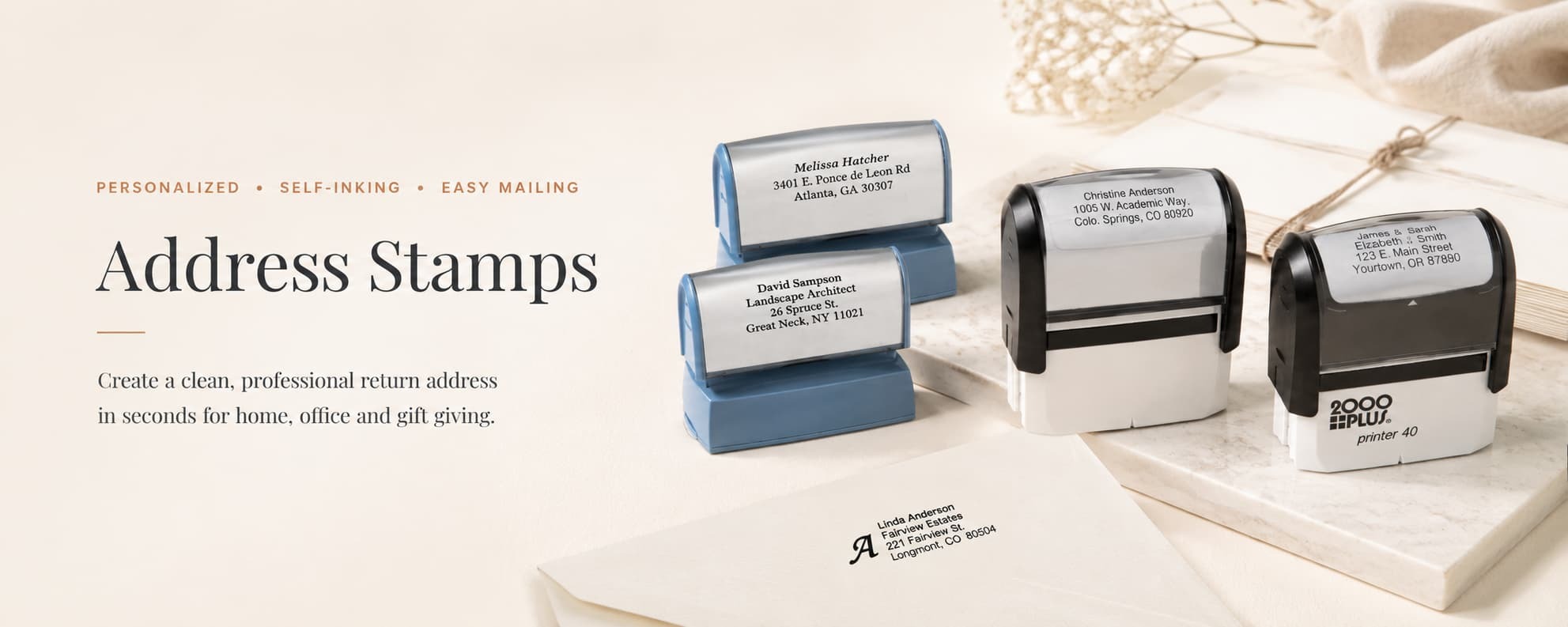 Personalized address stamps and custom return address stamps