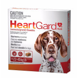 Heartgard Plus Chewables for dogs 23-45 kg, 6 pack, prevents heartworm and controls roundworms and hookworms.